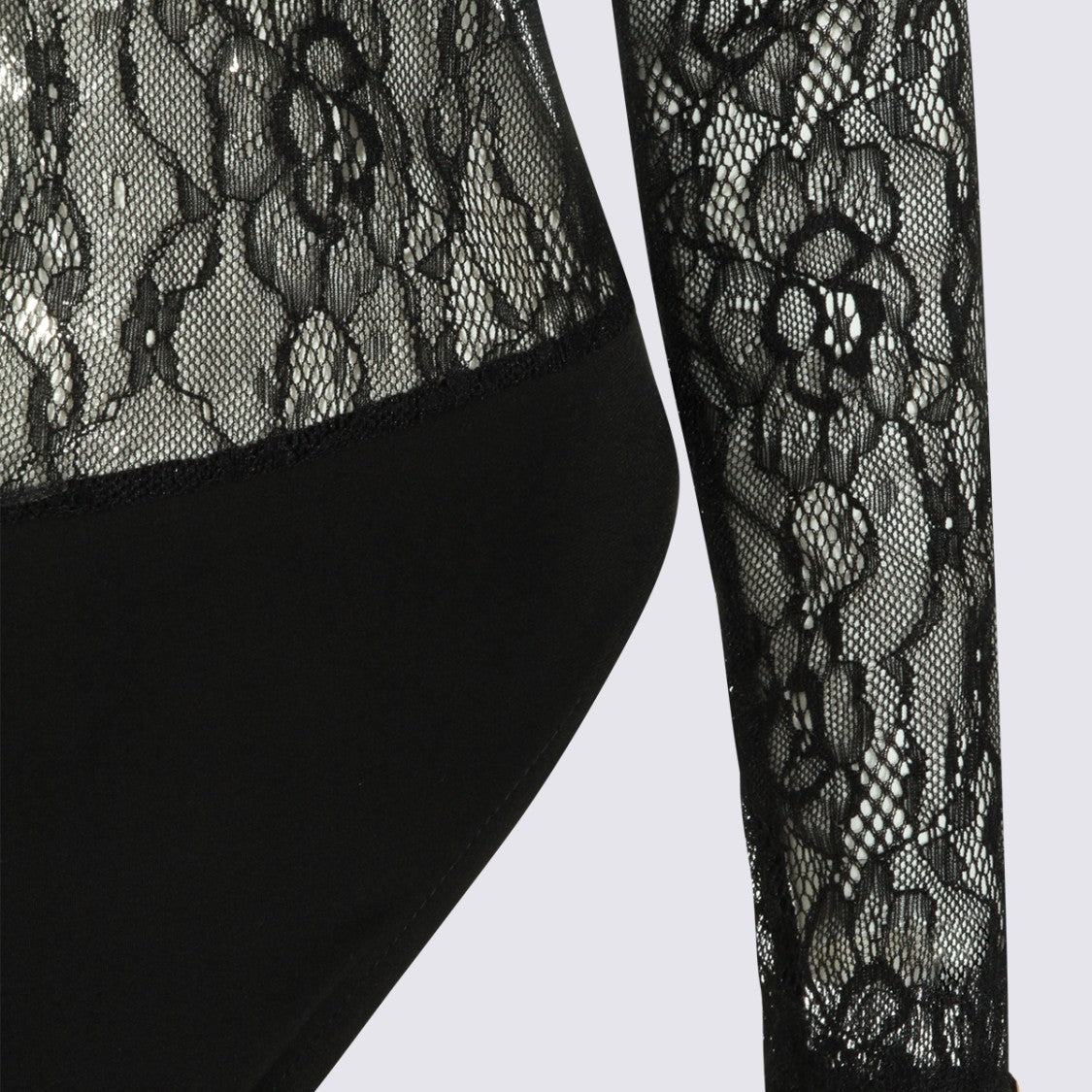 Nissa Fitted Black Lace Bodysuit With Floral Detail