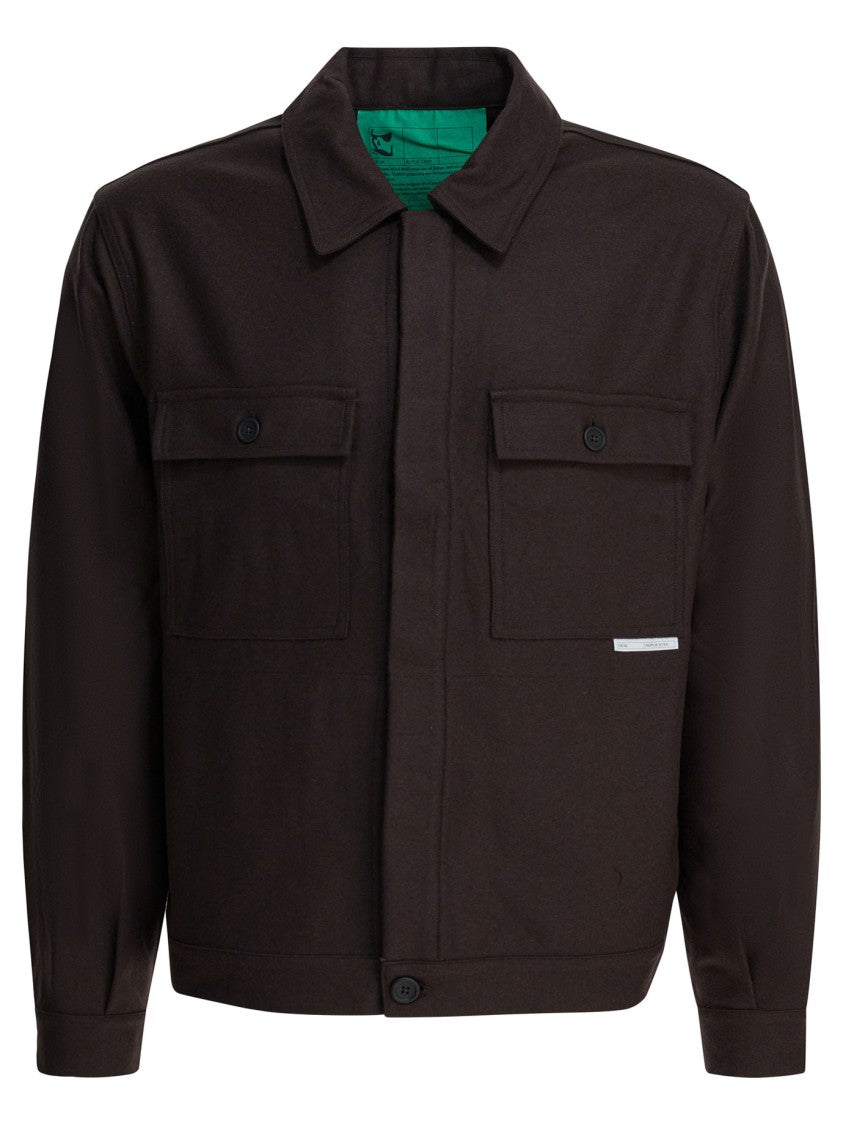 Gr10k Wool-Blend Overshirt Jacket With Flap Pockets And Concealed Placket