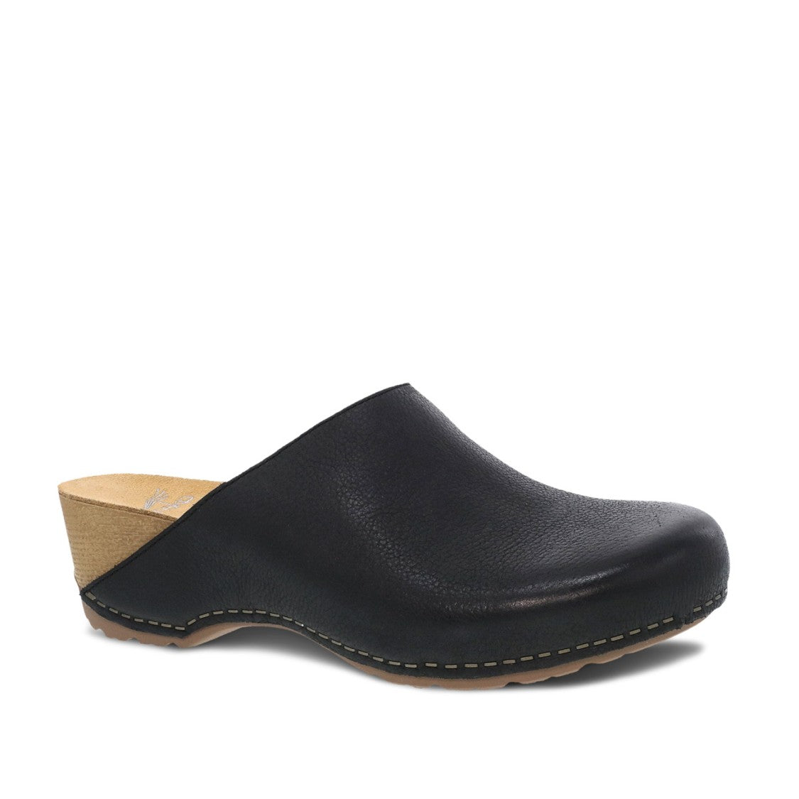 Dansko Black Leather Mule With Contrasting Beige Wedge