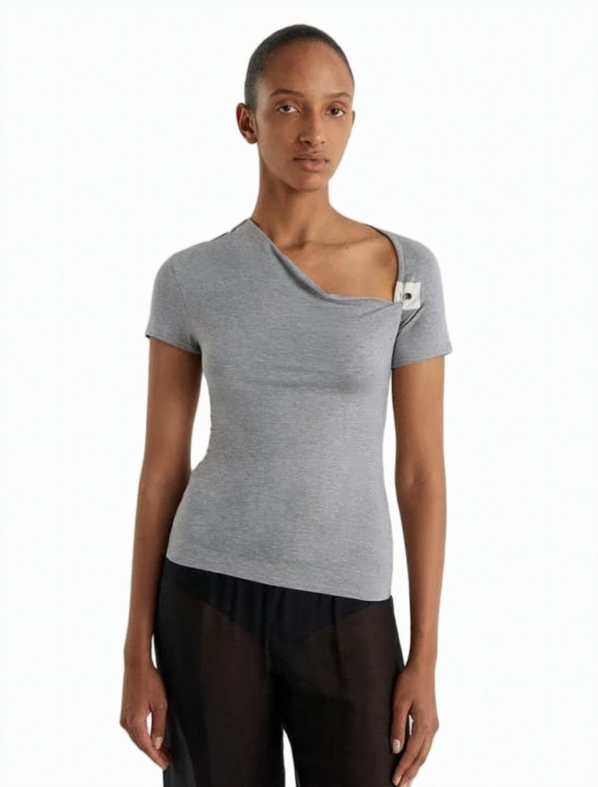 Paloma Wool Asymmetrical Grey Modal Blend Short-Sleeved Top