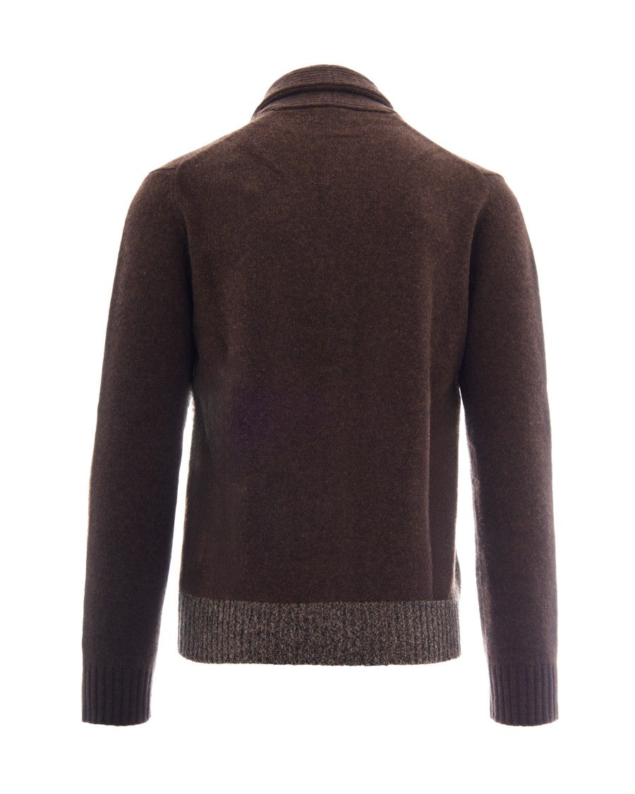 Ballantyne Brown Mouline Intarsia Wool Shawl Collar Cardigan