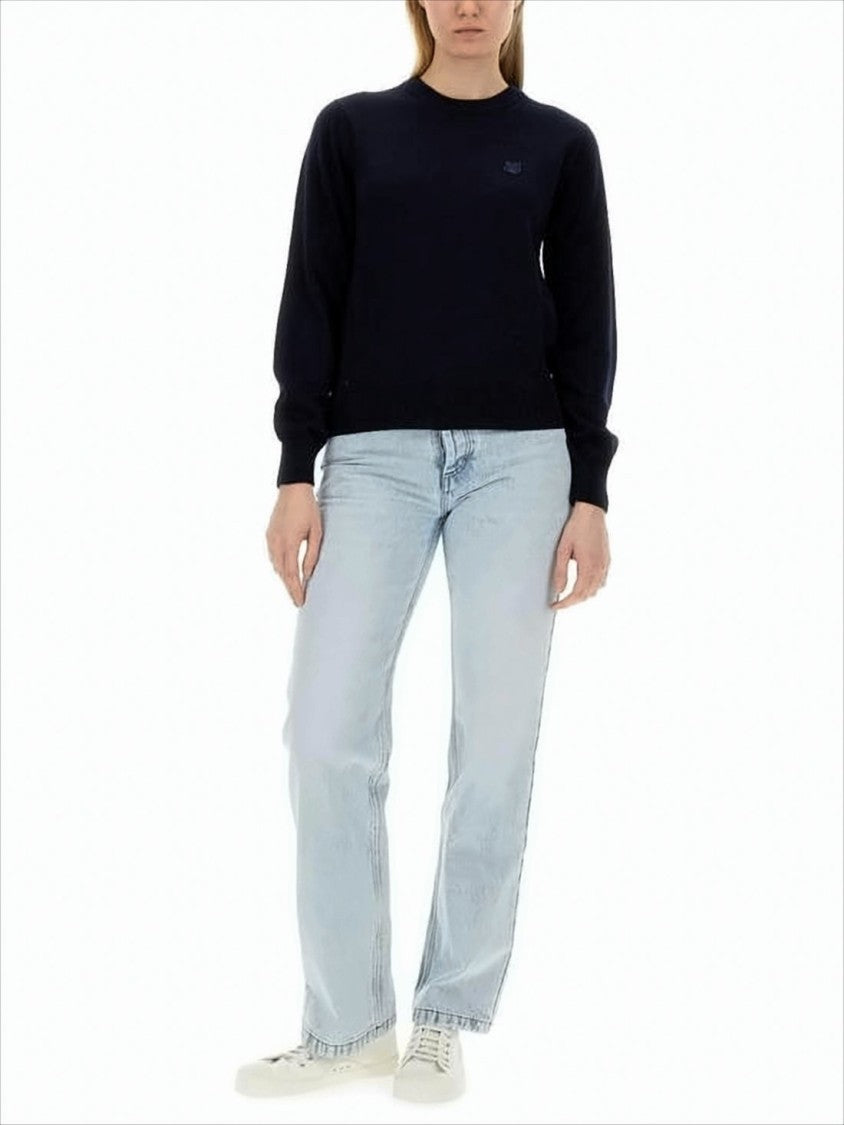 Maison Kitsuné Classic Crew Neck Sweater With Puff Sleeves And Ribbed Details