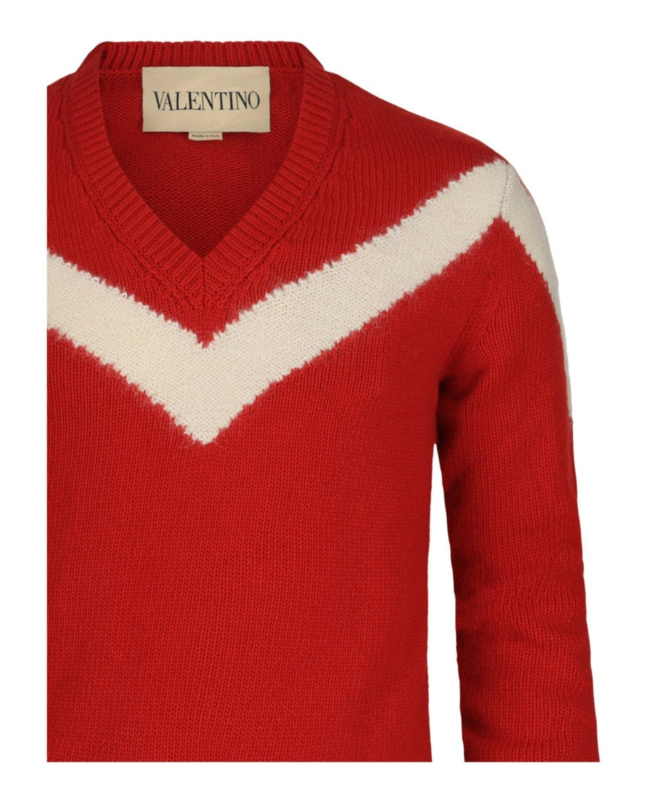 Valentino Inlaid V Chevron Wool Sweater