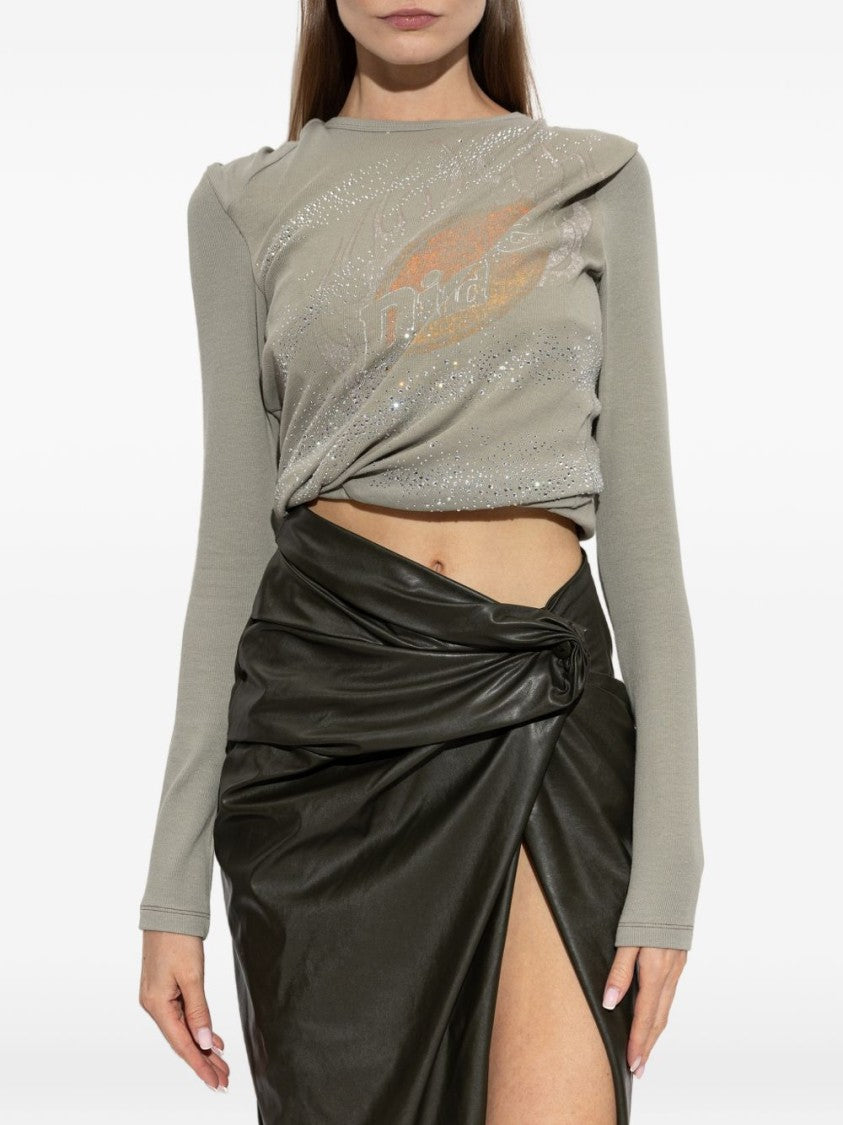 Diesel Draped Long-Sleeved Top With Sparkling Embellishment
