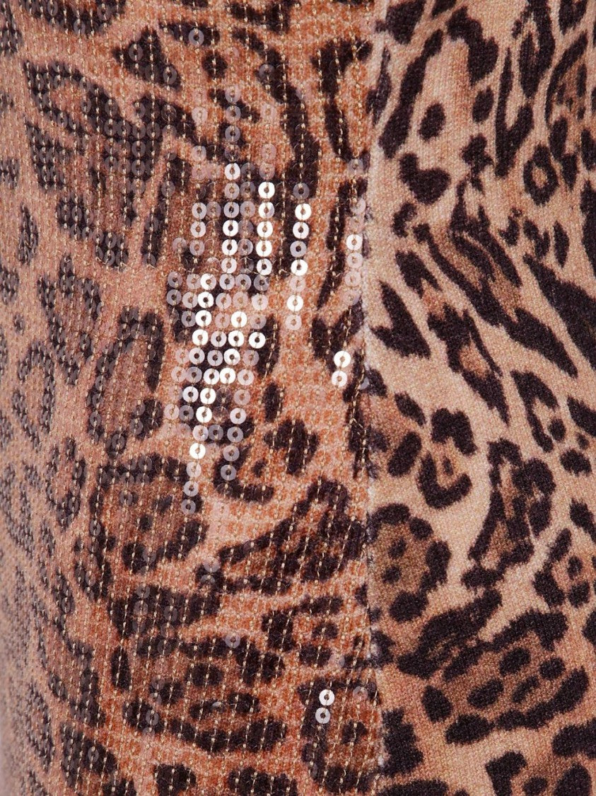 Twin-Set Form-Fitting Sleeveless Dress With Leopard Print And Sequin Detailing