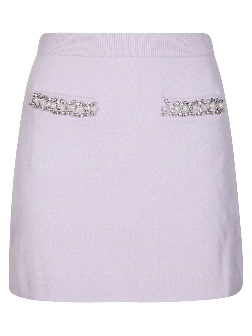 Self-Portrait Crystal-Embellished Pastel Lavender Mini Skirt