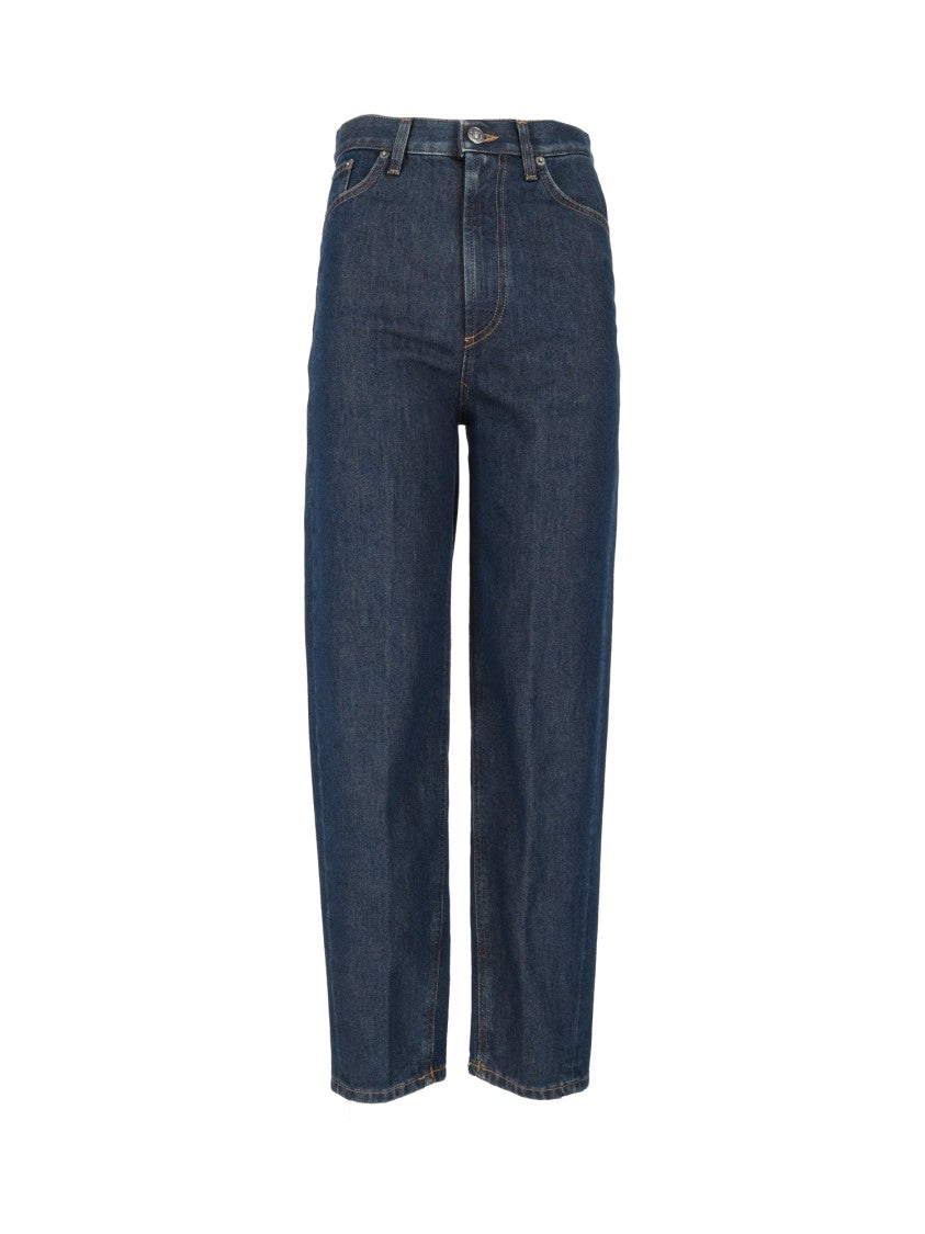 Dondup Indigo Bessie High-Waisted Leather Patch Straight-Leg Jeans