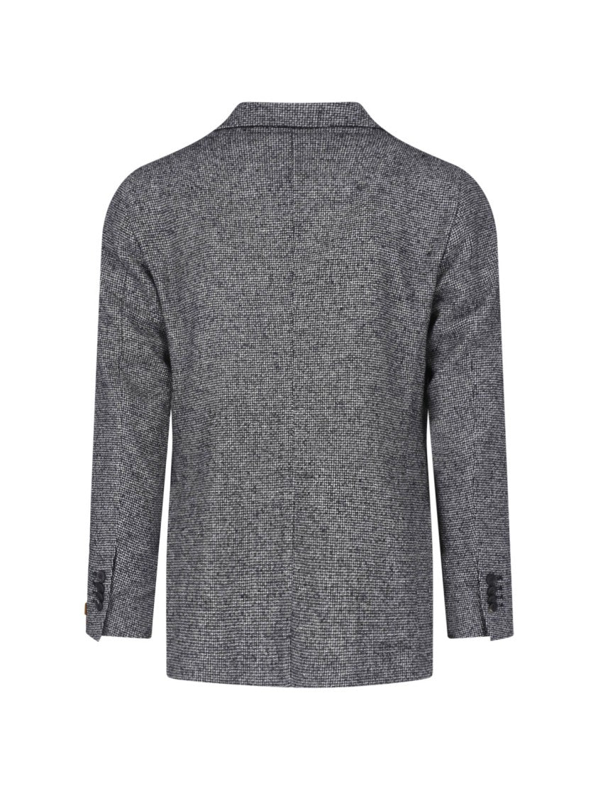 Tagliatore Textured Black And White Wool Blend Blazer With Classic Lapels