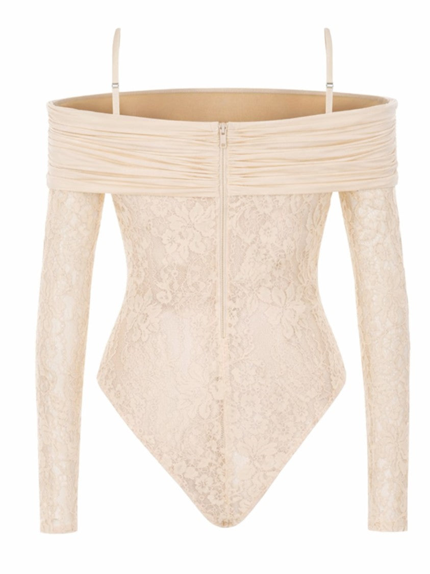 Zimmermann Lace Bodysuit Rebellion Sheer Off-Shoulder