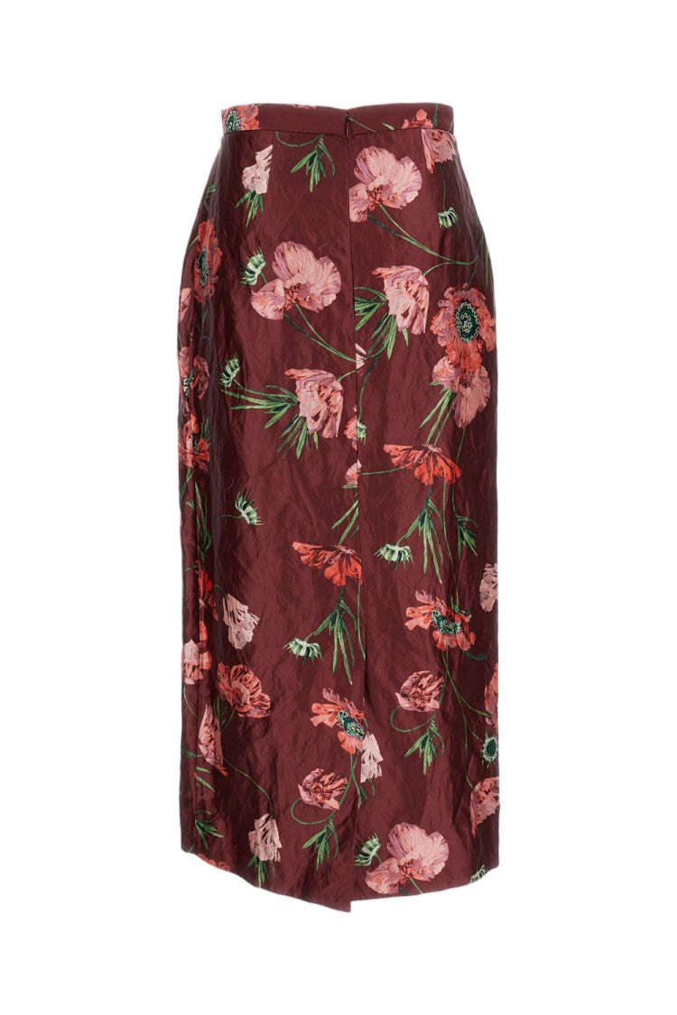 Erdem Ruby Red Floral Satin Skirt