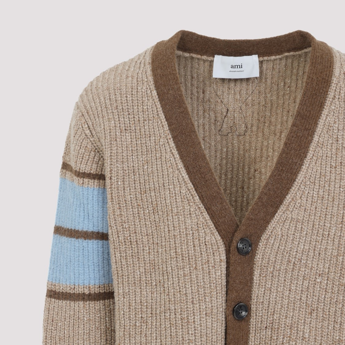 Ami Paris Ribbed Knit Cardigan With Deep V-Neck
