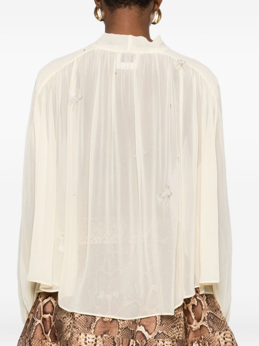 Forte Forte Lightweight Semi-Sheer Beige Blouse With Bow Detail