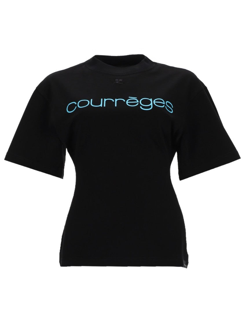 Courrèges Black Light Blue Logo Fitted T-Shirt