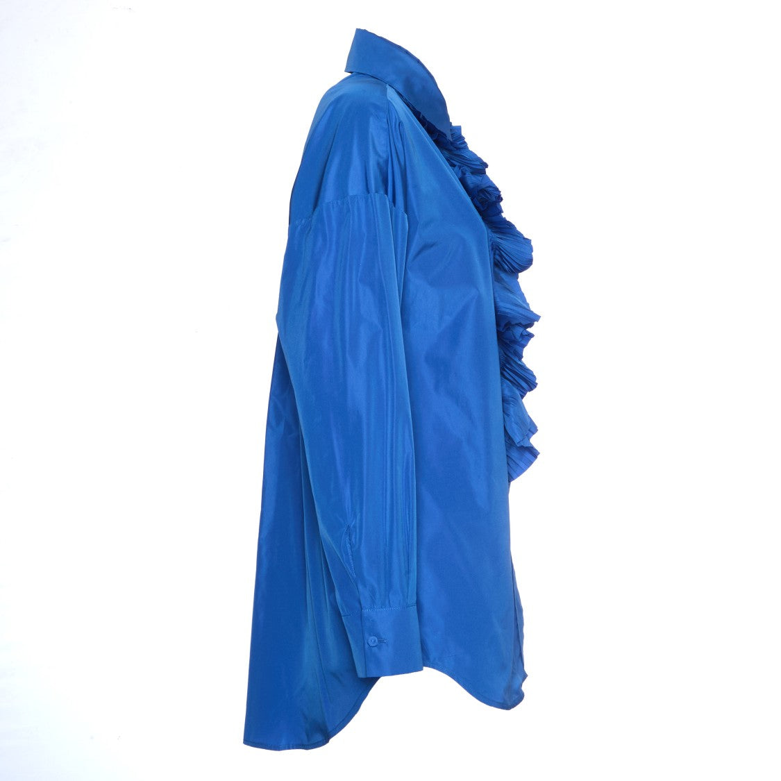 Parosh Sky Blue Ruffled Long Sleeve Shirt