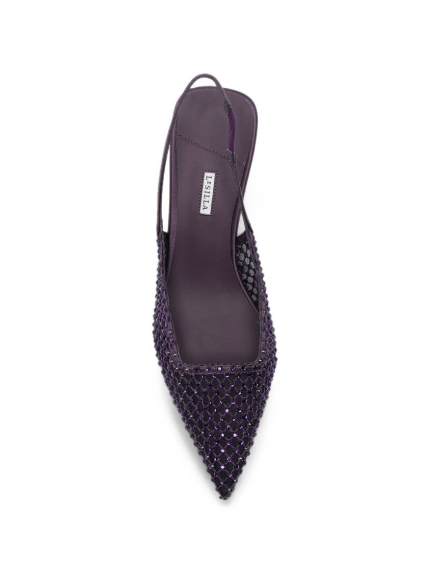 Le Silla Pointed Toe Slingback Sandals With Crystal Embellishments