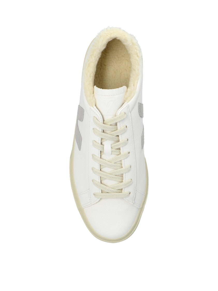 Veja White Campo Fured Low-Top Leather Sneakers
