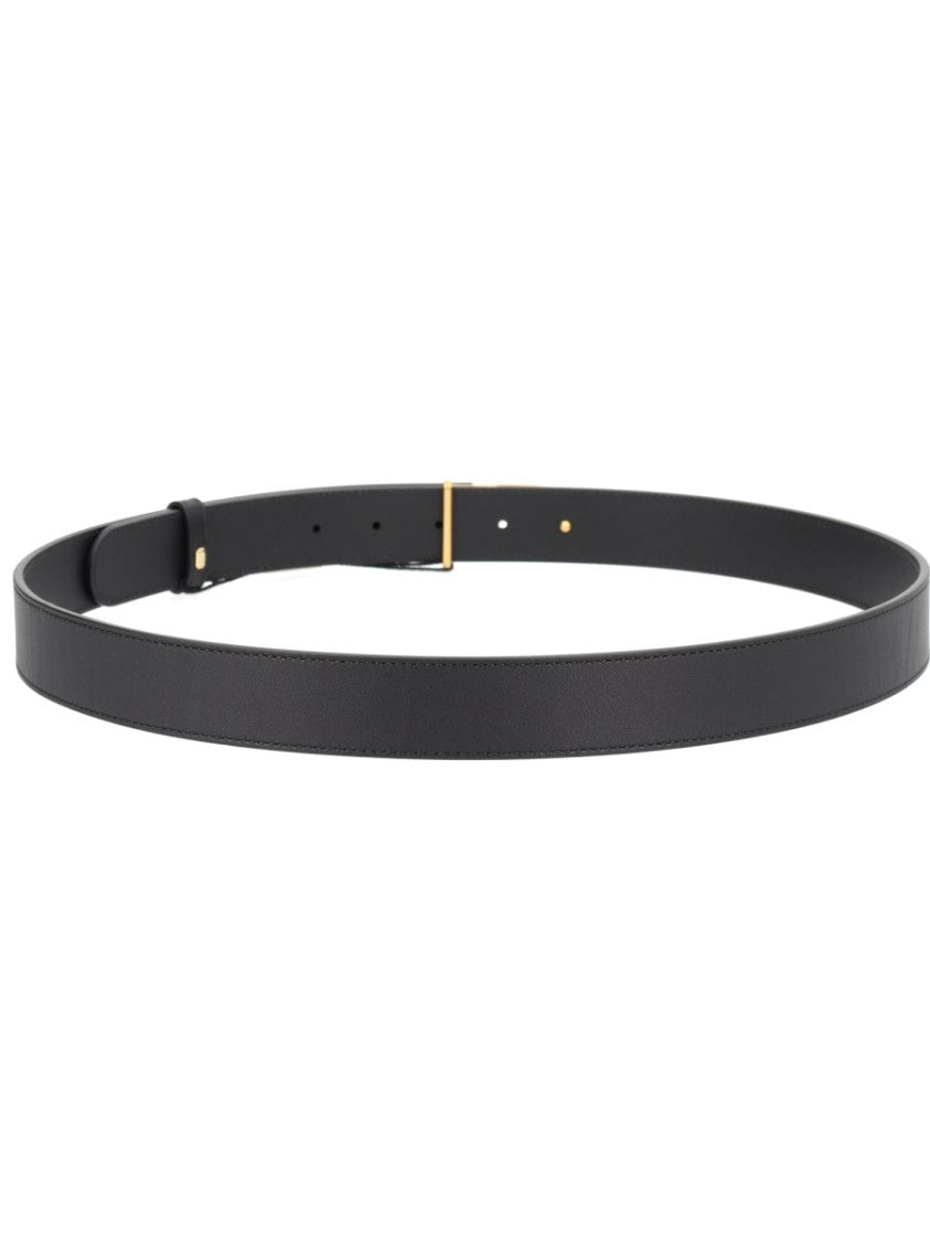 Valentino Garavani Vlogo Gold-Tone Buckle Leather Belt