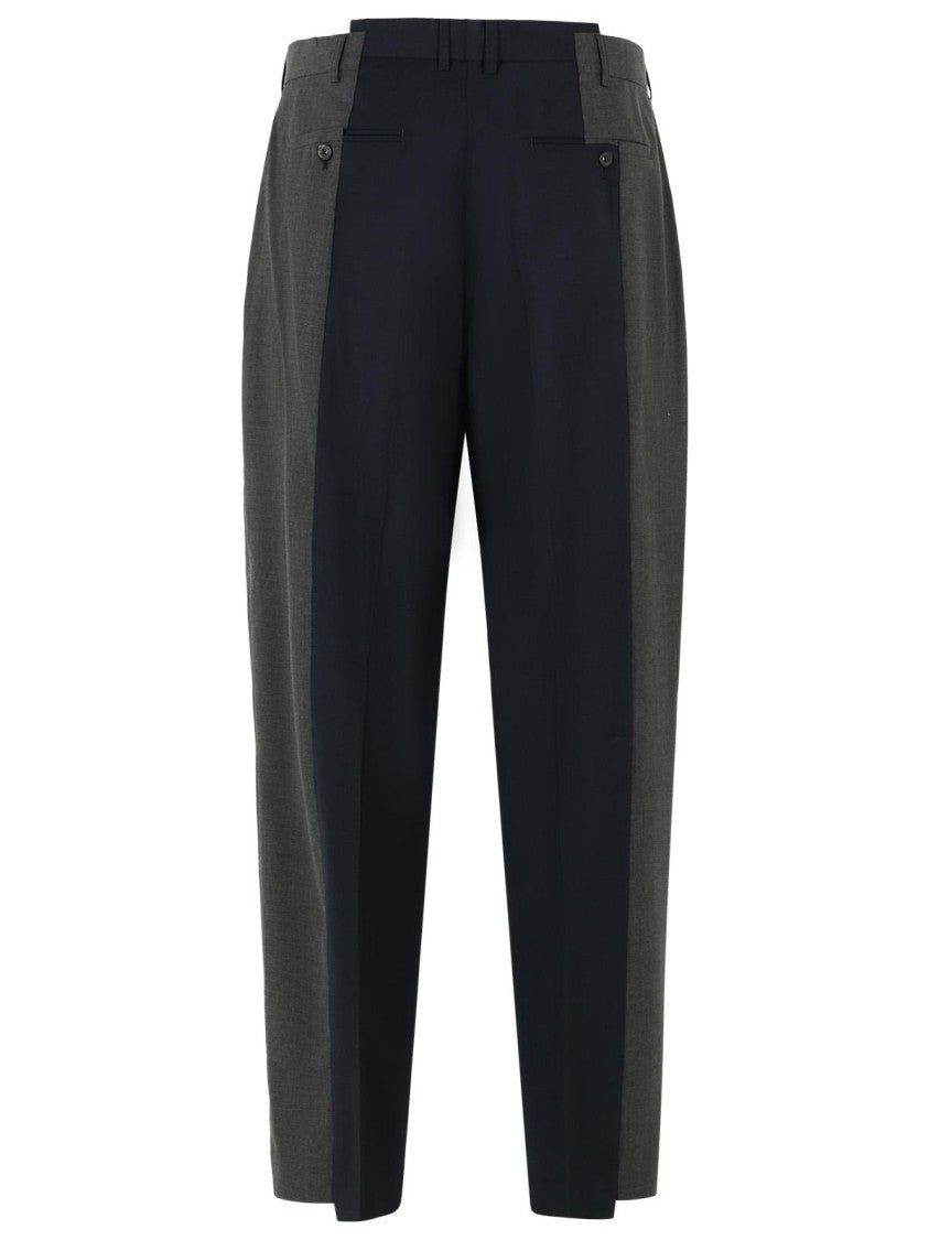 Maison Margiela Two-Tone Wool Trousers With Assembled Design And Pleated Front