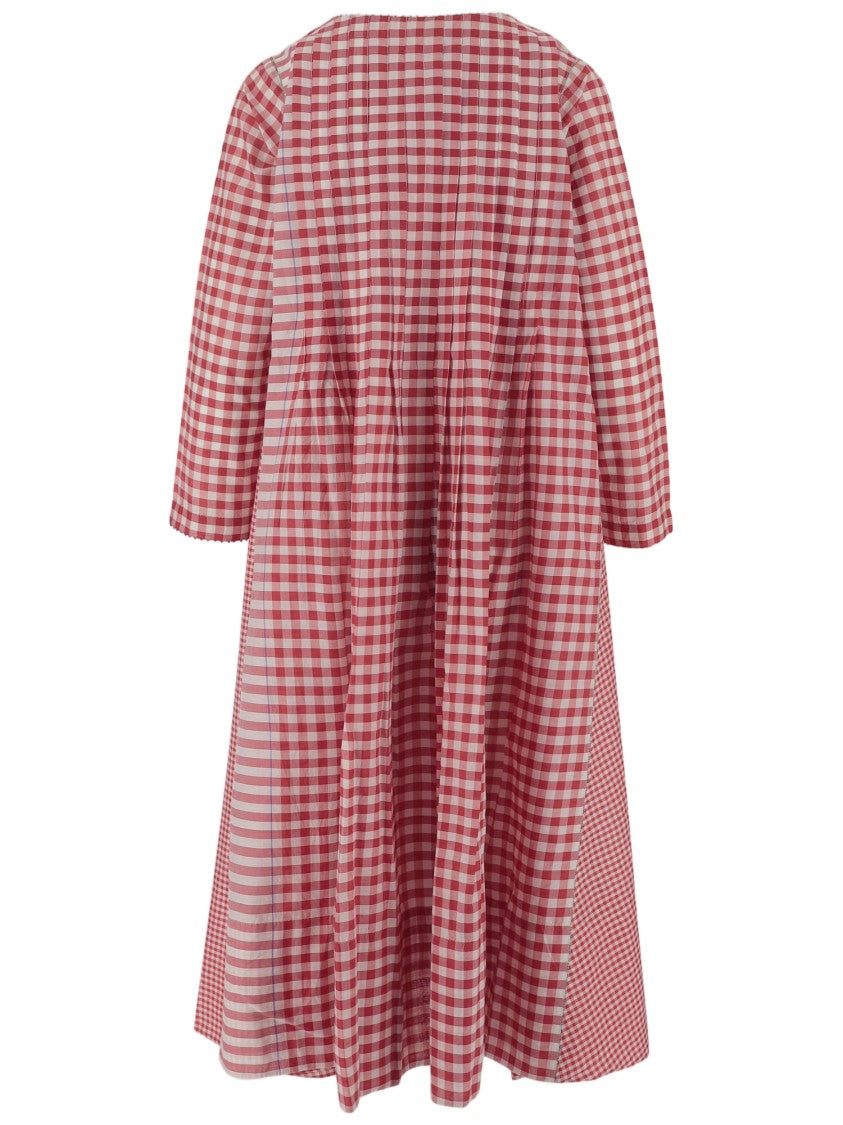 Pero Red And White Gingham Check Dress With Three-Quarter Sleeves