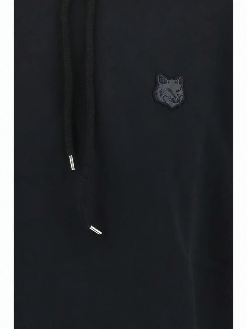 Maison Kitsuné Relaxed Fit Black Cotton Hoodie With Embroidered Logo