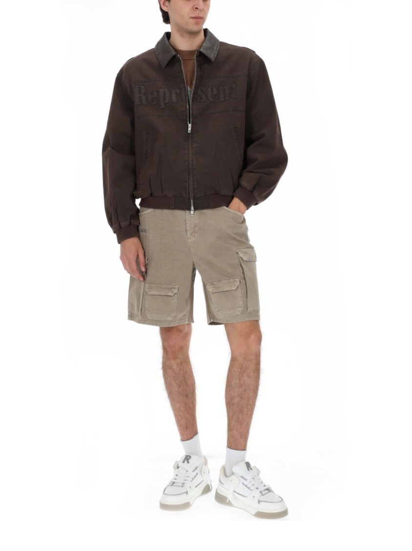Represent Beige Relaxed Fit Cotton Cargo Shorts