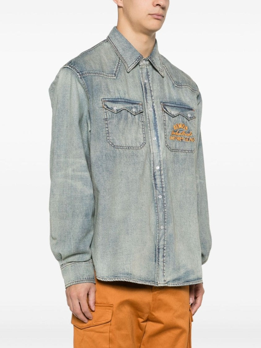 Kenzo Stonewashed Blue Denim Casual Shirt