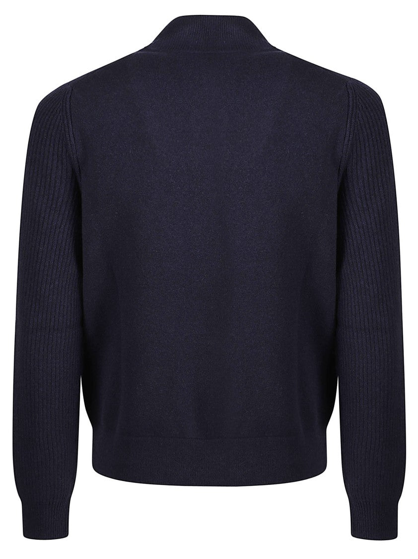 Lardini Structured Blue Wool Jacket With High Collar And Flap Pockets