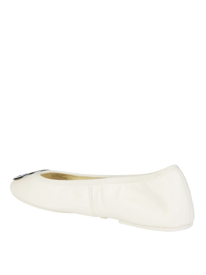 Tory Burch White Reva Travel Leather Ballet Flats