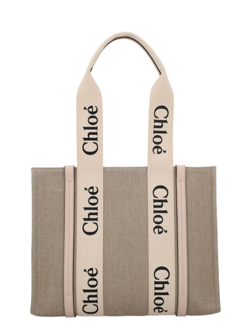 Chloé Rectangular Linen Tote Bag With Bold Handle Design