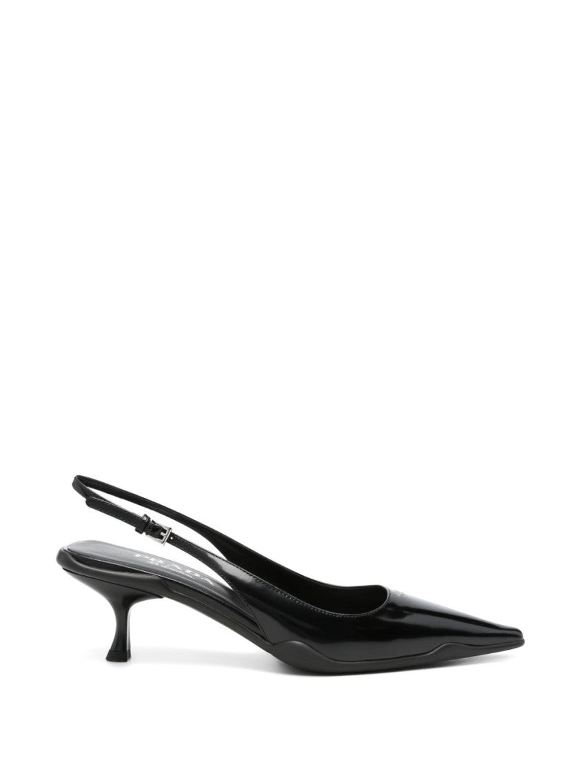 Prada Glossy Calf Leather Pointed Toe Slingback Flats