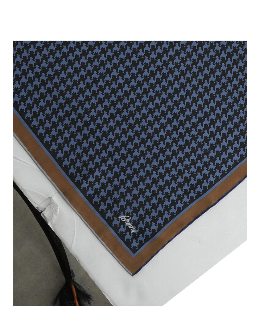 Brioni Classic Houndstooth Silk Pocket Square With Hand-Rolled Edges