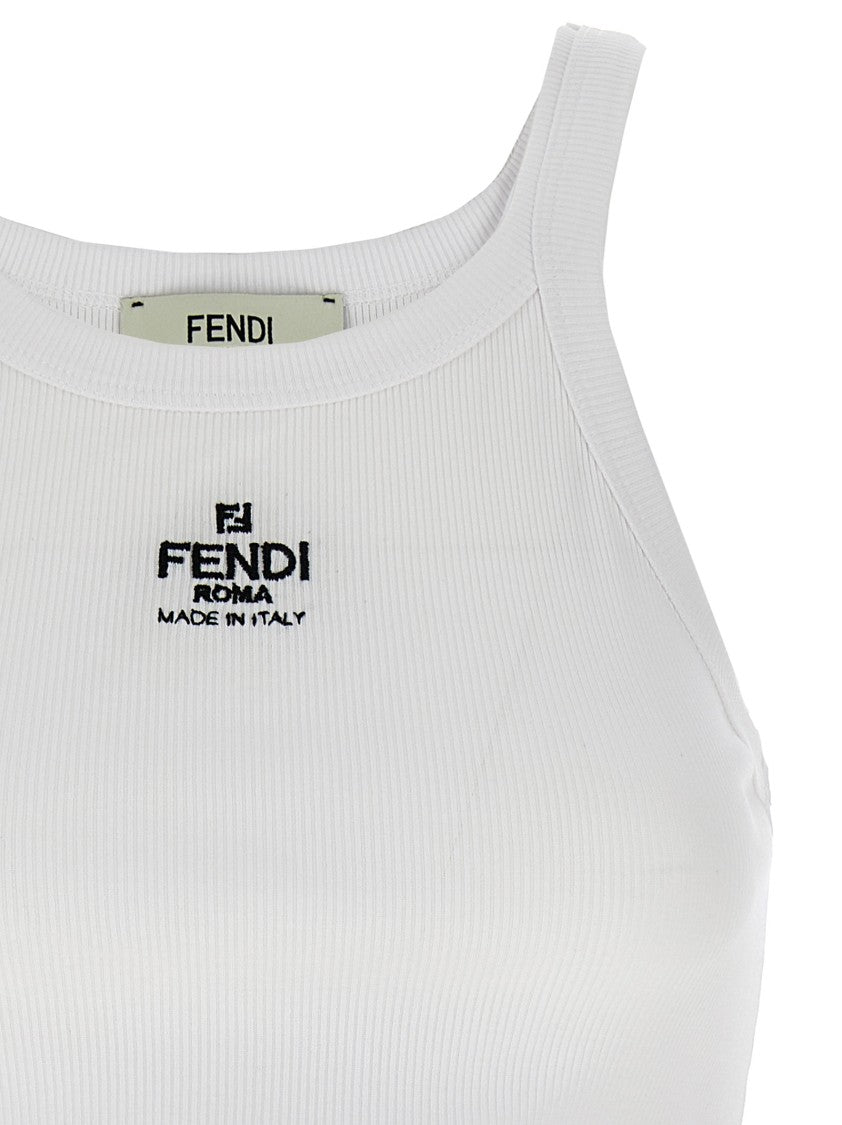 Fendi Ribbed Tank Top With Embroidered Logo Detail