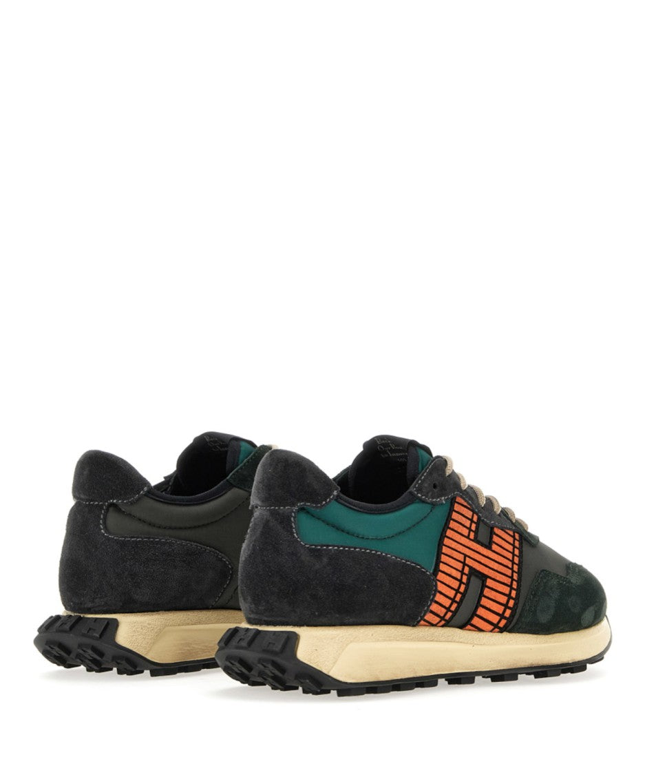 Hogan Dark Green And Black Suede Sneakers