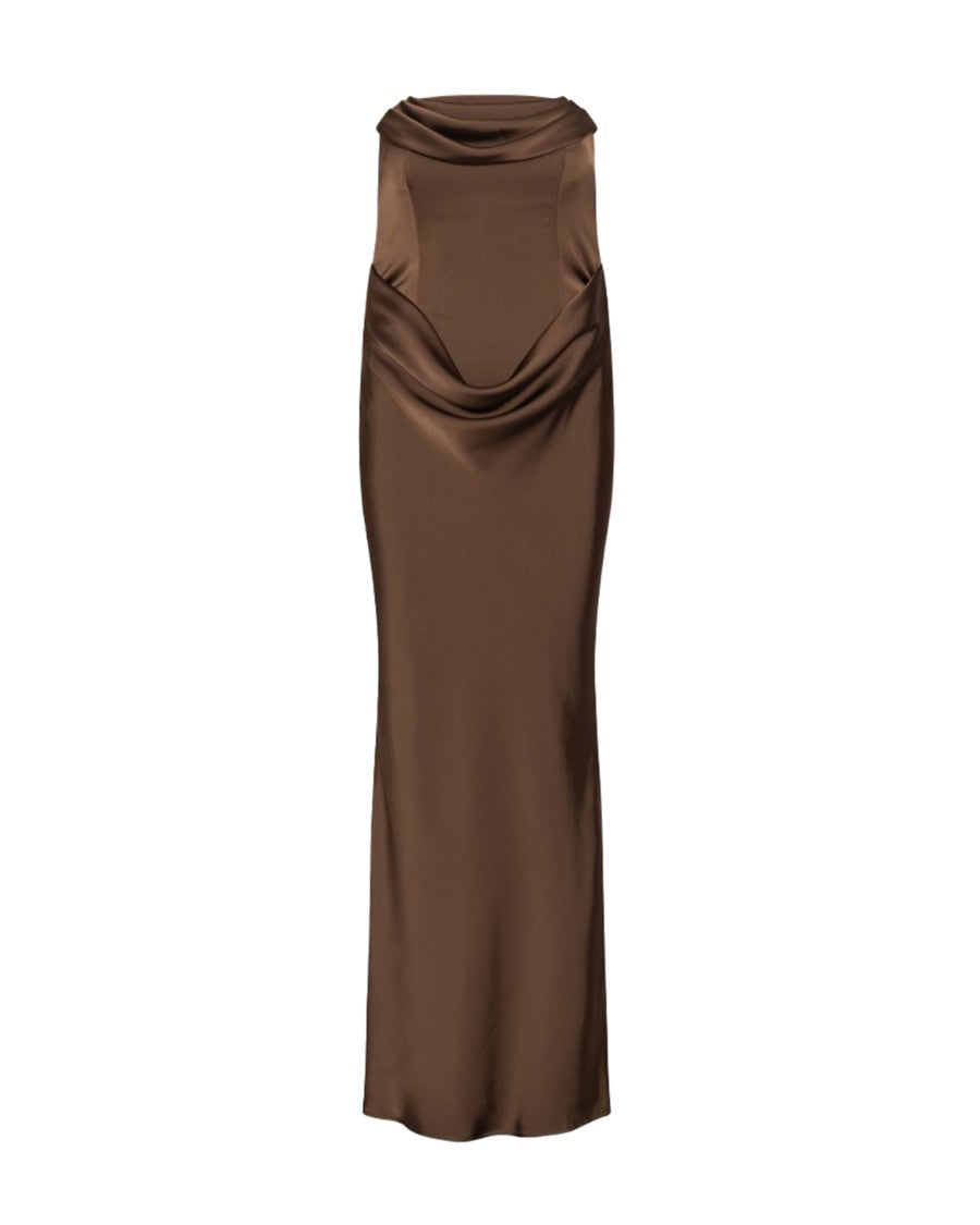 Rotate Structured Corsage Long Dress With Draped Neckline