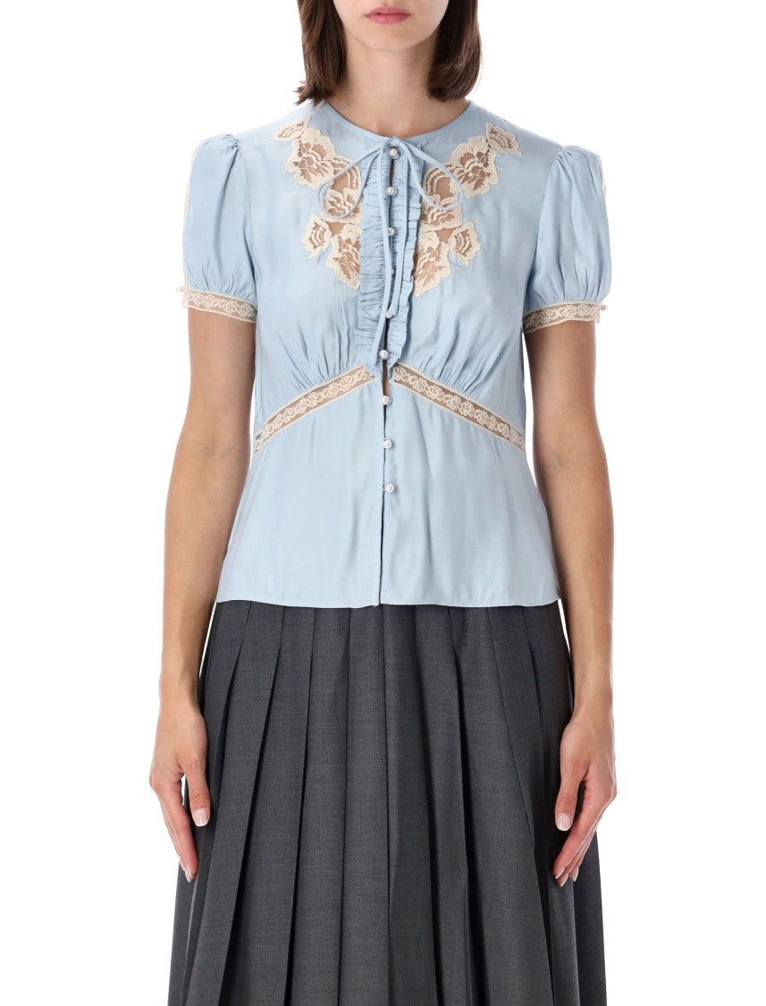 Self-Portrait Blue Lace Trim Blouse