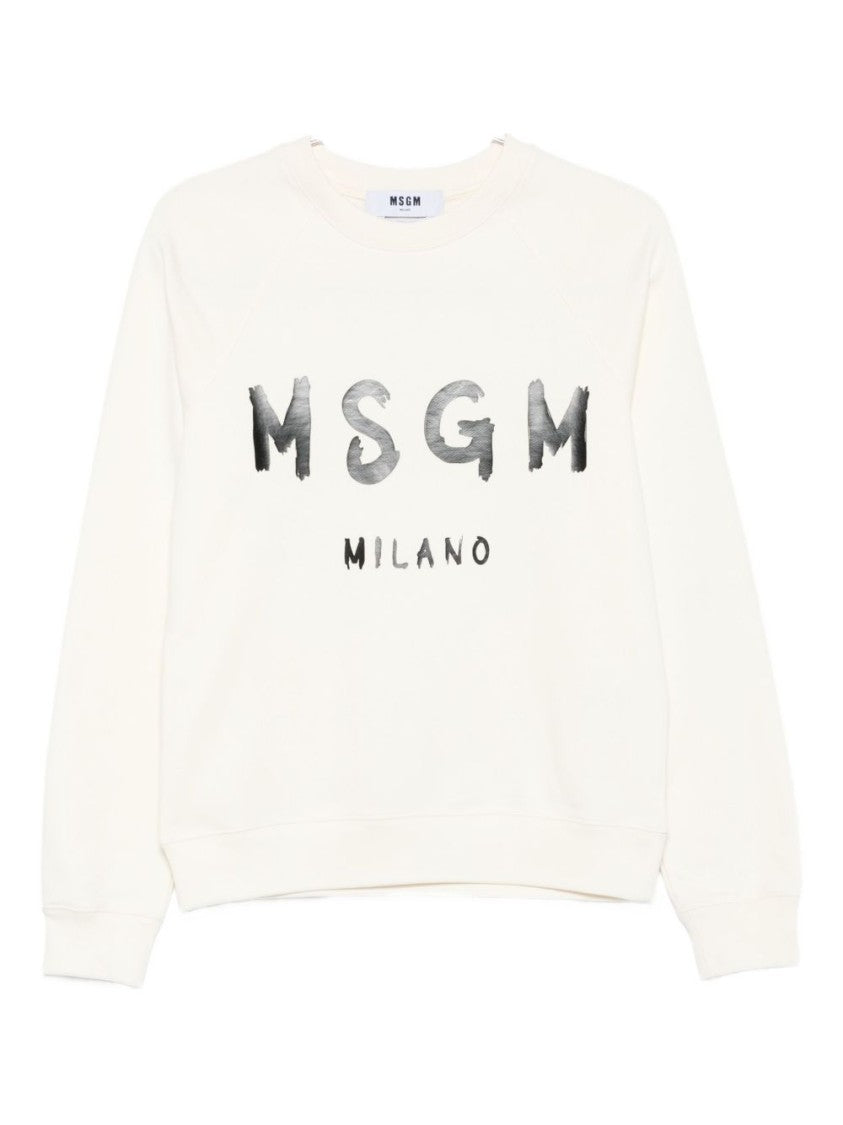 Msgm Lightweight White Sweatshirt With Bold Logo Print