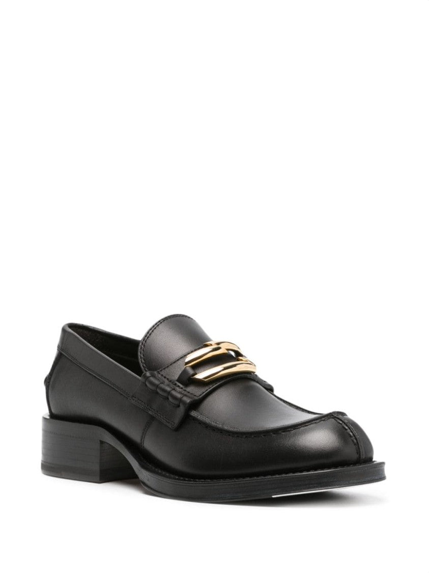 Lanvin Buckled Black Leather Loafers
