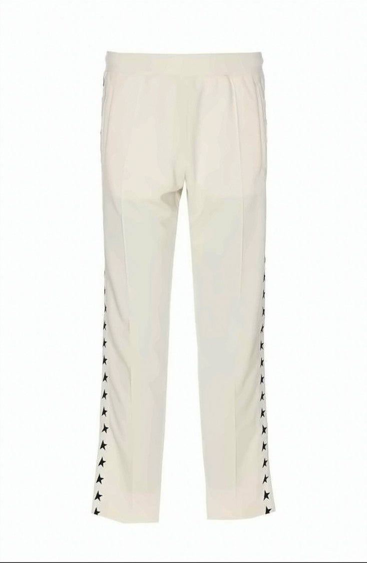 Golden Goose Off-White Jogging Pants With Star Motifs And Elastic Waistband