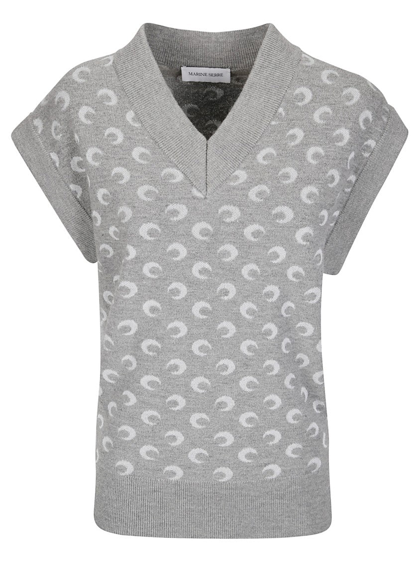 Marine Serre Moon Jacquard Knit V-Neck Sweater