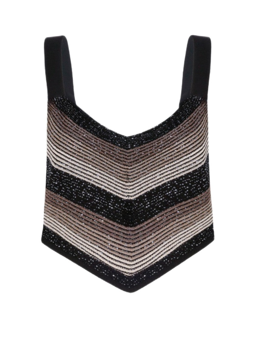 D. Exterior Chevron Sequined Sleeveless Top With Wide Straps