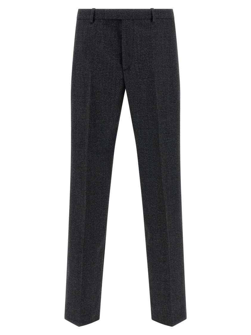 Gucci Wool Mouliné Fabric Tailored Trousers With Straight Leg And Back Slit