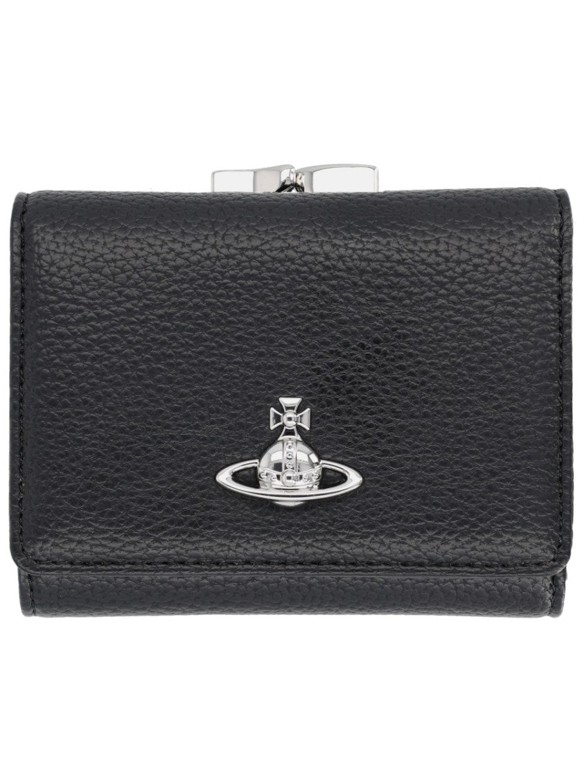 Vivienne Westwood Textured Compact Wallet With Fold-Over Design And Metallic Emblem