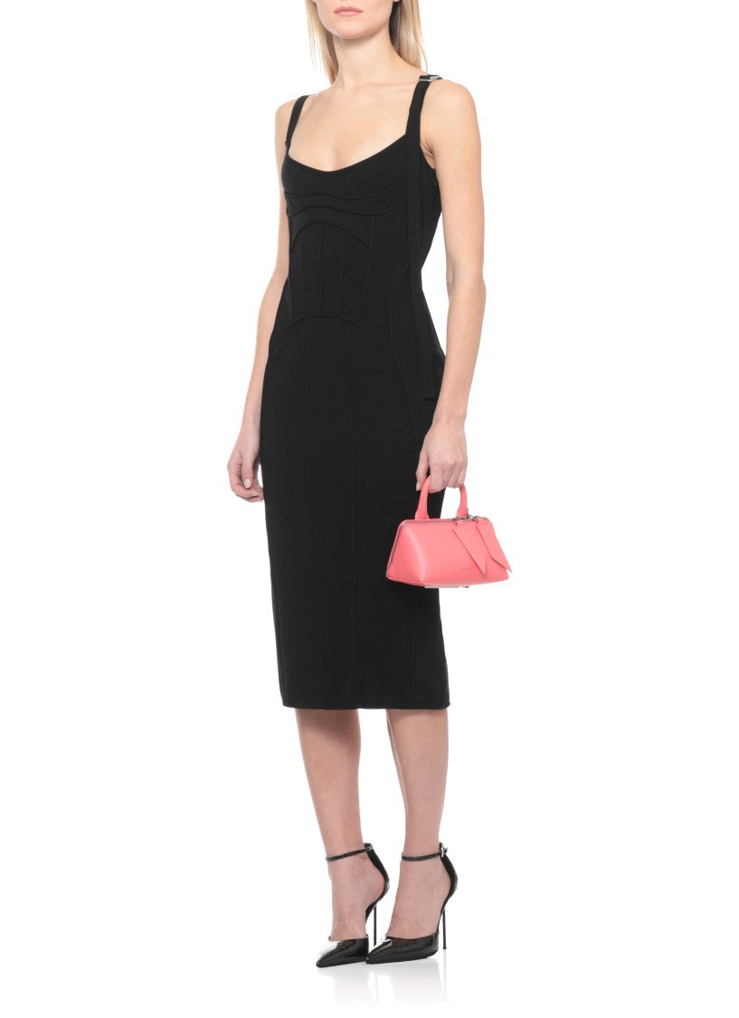 The Attico Fitted Black Viscose Midi Dress With Lace Detailing