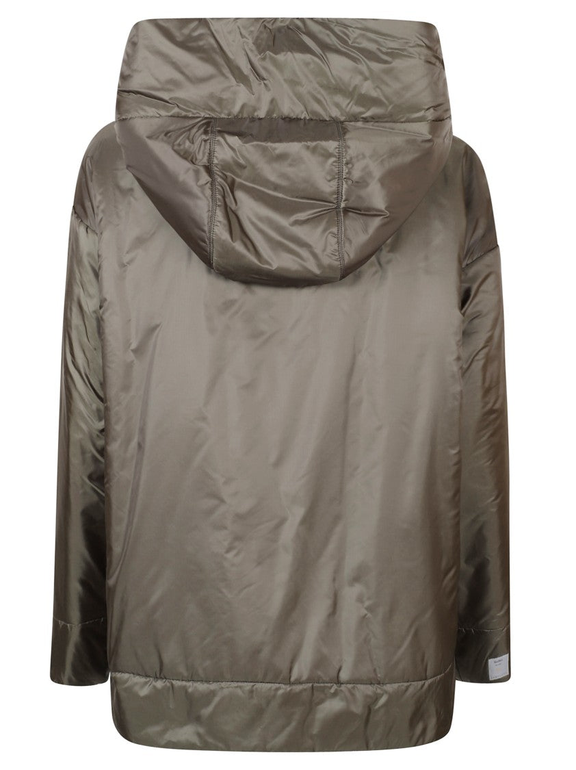 Max Mara Relaxed-Fit Green Coat With Hood And Zipper Closure