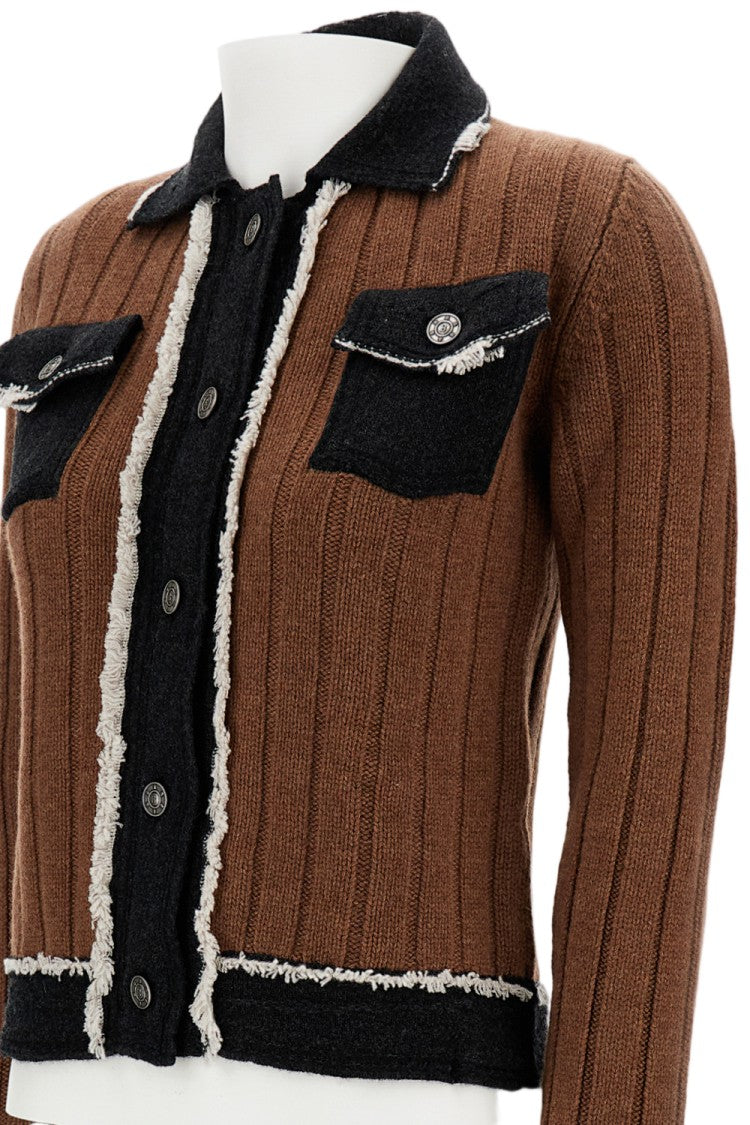 Barrie Hybrid Denim Jacket With Ribbed Texture And Raw Cut Trims