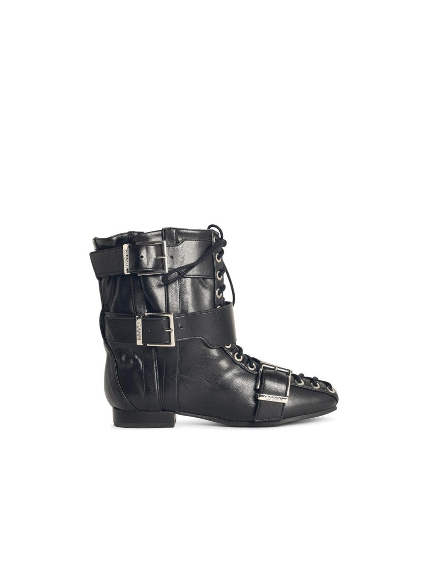 Ganni Black Synthetic Boots With Front Fastening
