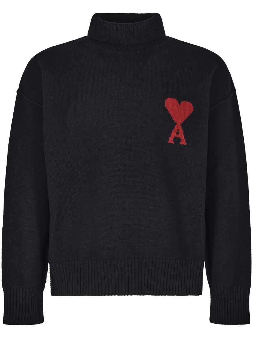 Ami Felted Wool Sweater With High Neck