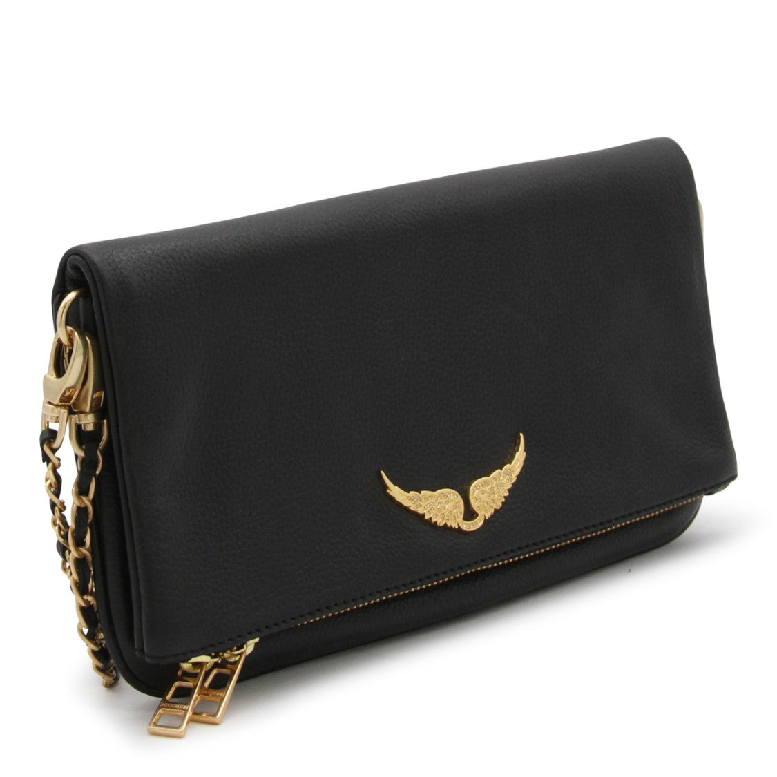 Zadig & Voltaire Black Leather Shoulder Bag With Chain Strap And Zip Pocket