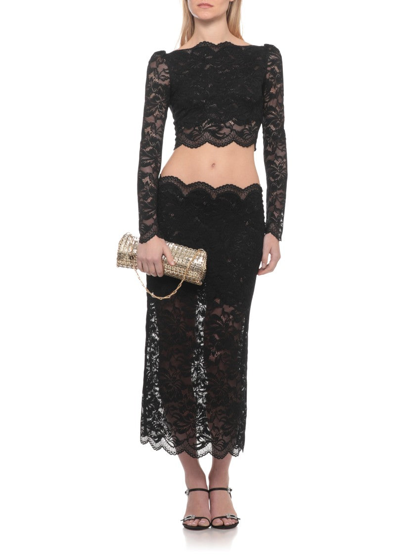 Rabanne Black Wide Neck Lace Sweater