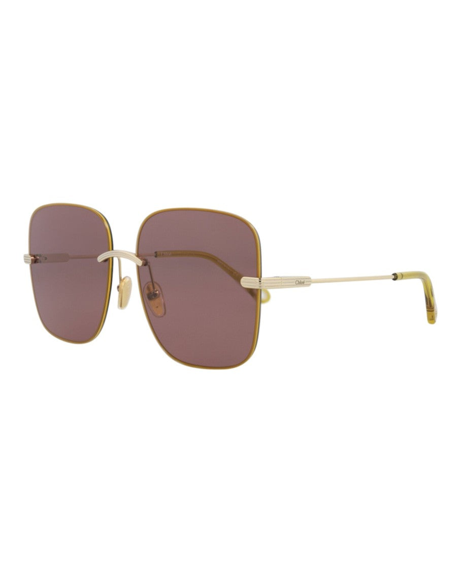 Chloé Square-Frame Metal Sunglasses With Comfortable Nose Pads